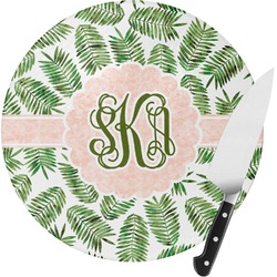 Tropical Leaves Round Glass Cutting Board - Small (Personalized)