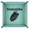 Tropical Leaves 9" x 9" Teal Leatherette Snap Up Tray - FOLDED