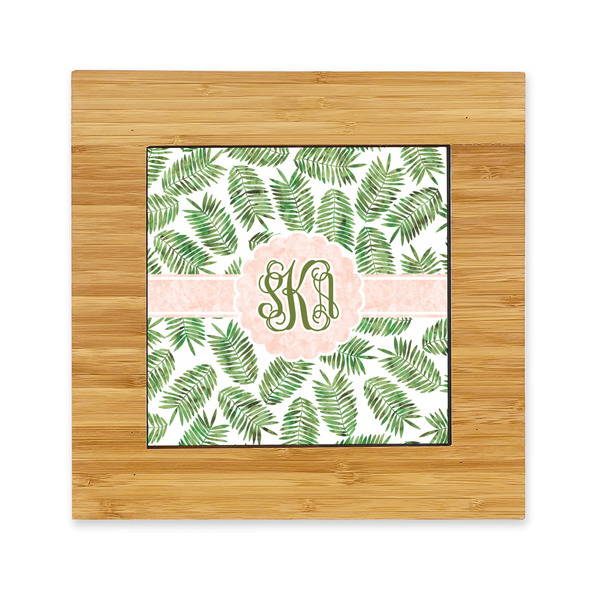 Custom Tropical Leaves Bamboo Trivet with Ceramic Tile Insert (Personalized)