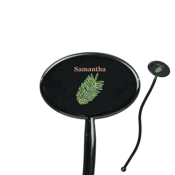 Custom Tropical Leaves 7" Oval Plastic Stir Sticks - Black - Single Sided (Personalized)