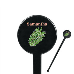 Tropical Leaves 7" Round Plastic Stir Sticks - Black - Single Sided (Personalized)