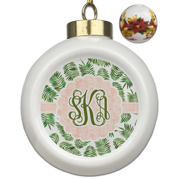 Custom Tropical Leaves Ceramic Ball Ornaments - Poinsettia Garland (Personalized)