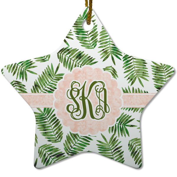 Custom Tropical Leaves Star Ceramic Ornament w/ Monogram