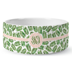 Tropical Leaves Ceramic Dog Bowl - Large (Personalized)