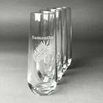 Tropical Leaves Champagne Flute - Stemless Engraved - Set of 4 (Personalized)