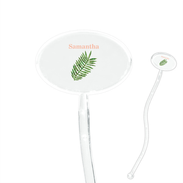 Custom Tropical Leaves 7" Oval Plastic Stir Sticks - Clear (Personalized)