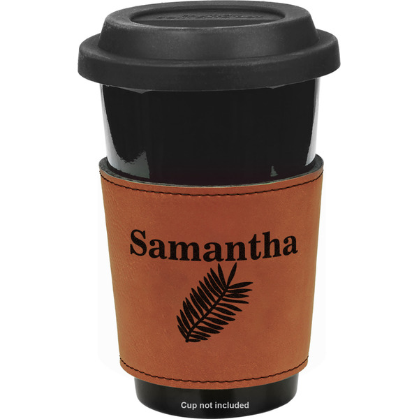 Custom Tropical Leaves Leatherette Cup Sleeve - Single Sided (Personalized)