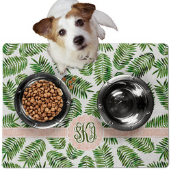 Tropical Leaves Dog Food Mat - Medium w/ Monogram