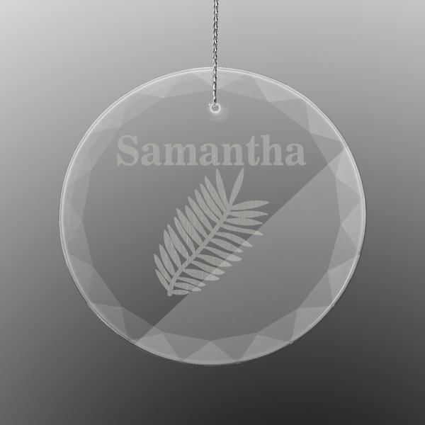 Custom Tropical Leaves Engraved Glass Ornament - Round (Personalized)