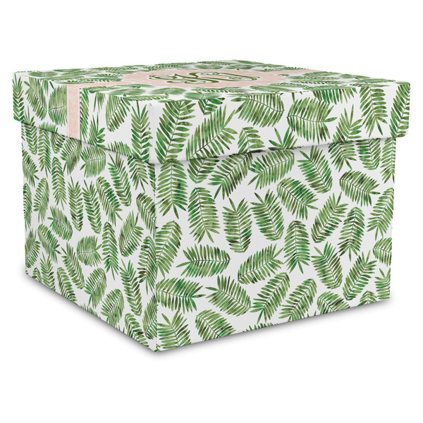 Custom Tropical Leaves Gift Box with Lid - Canvas Wrapped - X-Large (Personalized)