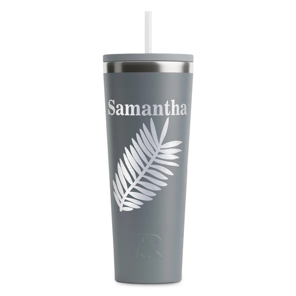 Custom Tropical Leaves RTIC Everyday Tumbler with Straw - 28oz - Grey - Double-Sided (Personalized)