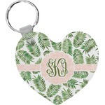 Tropical Leaves Heart Plastic Keychain w/ Monogram