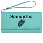 Tropical Leaves Ladies Leatherette Wallet - Laser Engraved- Teal (Personalized)