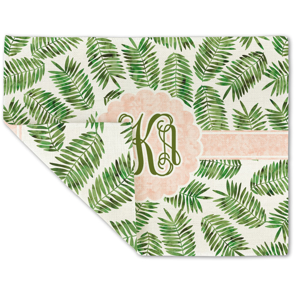 Custom Tropical Leaves Double-Sided Linen Placemat - Single w/ Monogram