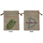 Tropical Leaves Medium Burlap Gift Bag - Front & Back (Personalized)