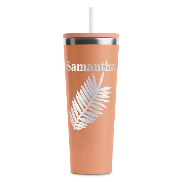 Custom Tropical Leaves RTIC Everyday Tumbler with Straw - 28oz - Peach - Single-Sided (Personalized)