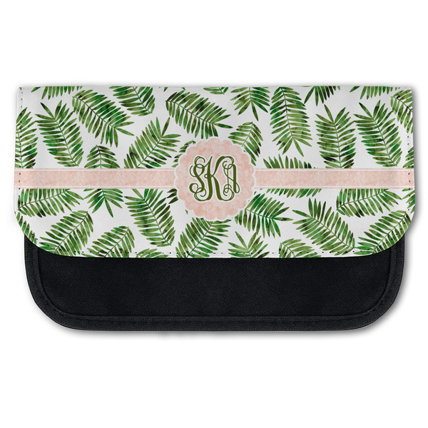 Custom Tropical Leaves Canvas Pencil Case w/ Monogram