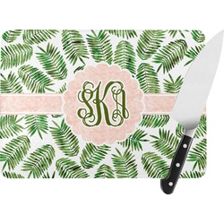 Tropical Leaves Rectangular Glass Cutting Board - Large - 15.25"x11.25" w/ Monograms