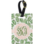 Tropical Leaves Plastic Luggage Tag - Rectangular w/ Monogram