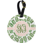 Tropical Leaves Plastic Luggage Tag - Round (Personalized)