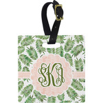 Tropical Leaves Plastic Luggage Tag - Square w/ Monogram