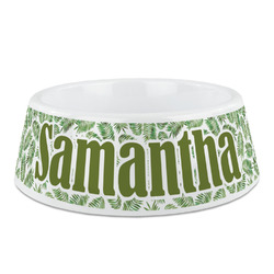 Tropical Leaves Plastic Dog Bowl - Medium (Personalized)