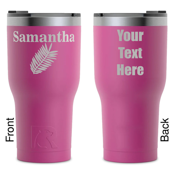 Custom Tropical Leaves RTIC Tumbler - Magenta - Laser Engraved - Double-Sided (Personalized)