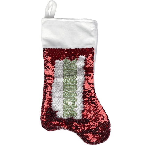 Custom Tropical Leaves Reversible Sequin Stocking - Red (Personalized)