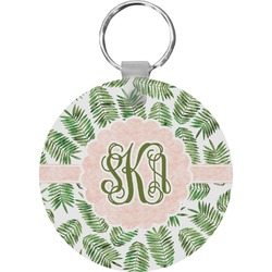 Tropical Leaves Round Plastic Keychain (Personalized)