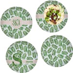 Tropical Leaves Set of 4 Glass Lunch / Dinner Plate 10" (Personalized)