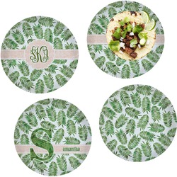 Tropical Leaves Set of 4 Glass Lunch / Dinner Plate 10" (Personalized)