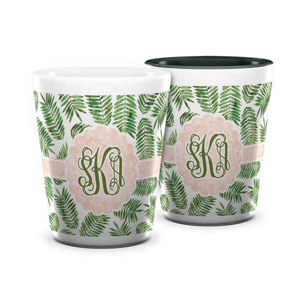 Custom Tropical Leaves Ceramic Shot Glass - 1.5 oz (Personalized)