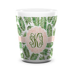 Tropical Leaves Ceramic Shot Glass - 1.5 oz - White - Single (Personalized)