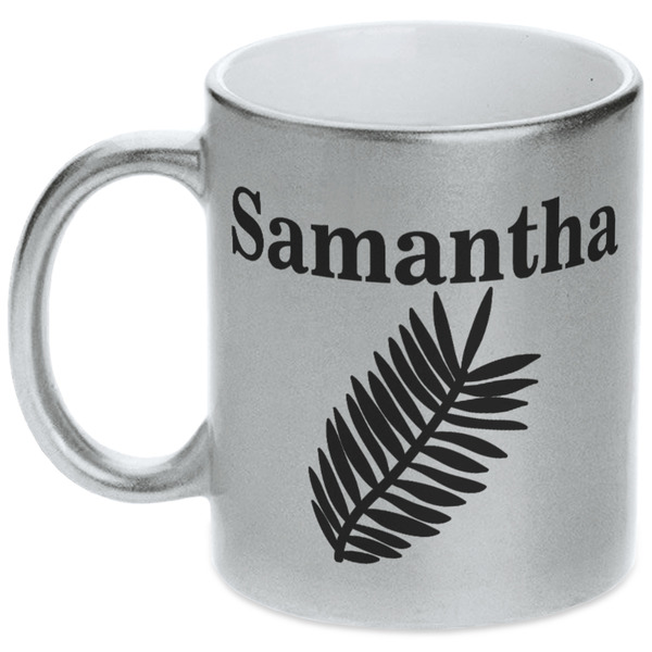 Custom Tropical Leaves Metallic Silver Mug (Personalized)