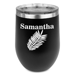 Tropical Leaves Stemless Stainless Steel Wine Tumbler - Black - Double Sided (Personalized)