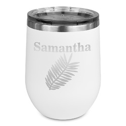 Tropical Leaves Stemless Stainless Steel Wine Tumbler - White - Double Sided (Personalized)