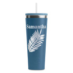 Tropical Leaves RTIC Everyday Tumbler with Straw - 28oz - Steel Blue - Double-Sided (Personalized)