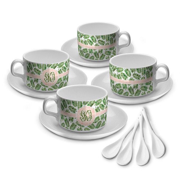 Custom Tropical Leaves Tea Cup - Set of 4 (Personalized)