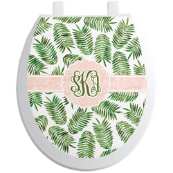 Tropical Leaves Toilet Seat Decal - Round (Personalized)