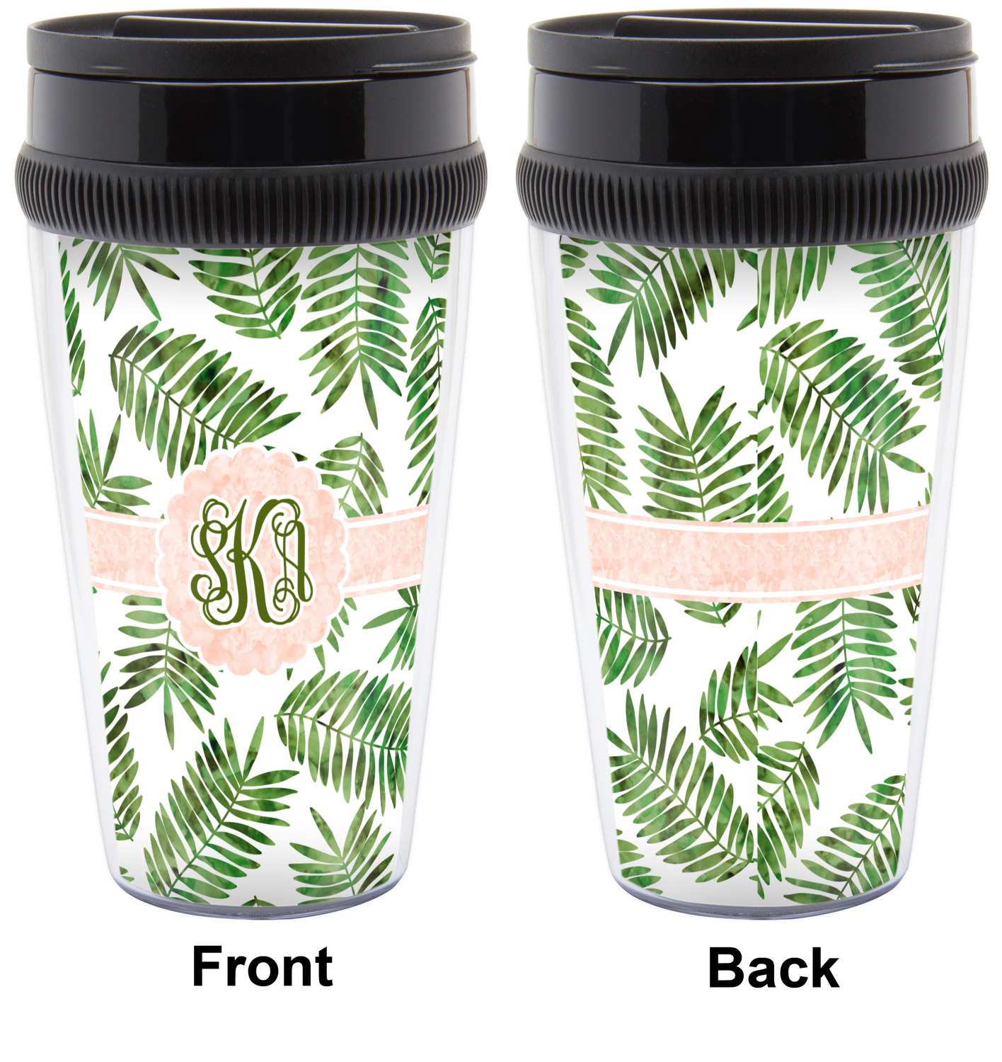 Tropical Leaves Custom Insulated Tumbler Large Iced Coffee Cup