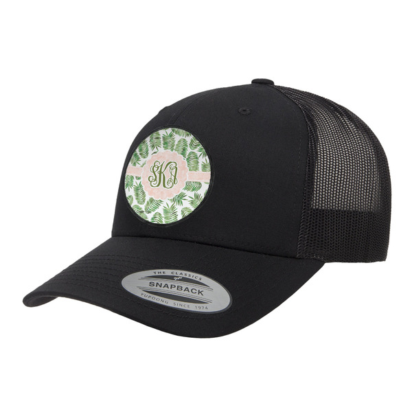 Custom Tropical Leaves Trucker Hat - Black (Personalized)