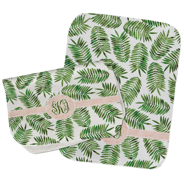 Custom Tropical Leaves Burp Cloths - Fleece - Set of 2 w/ Monogram