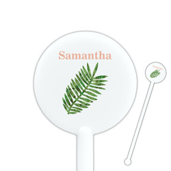 Tropical Leaves 5.5" Round Plastic Stir Sticks - White - Double Sided (Personalized)