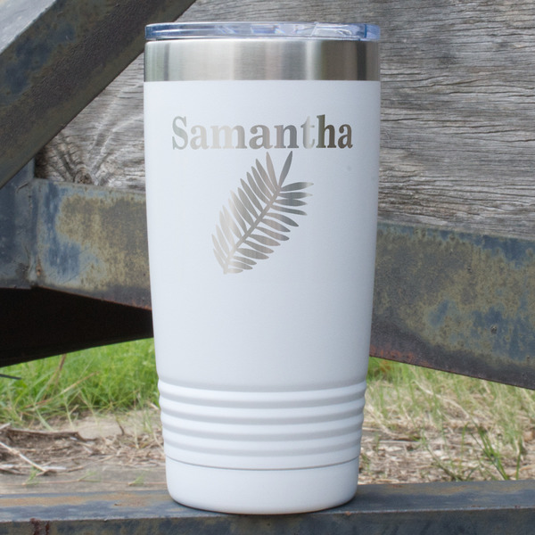 Custom Tropical Leaves 20 oz Stainless Steel Tumbler - White - Double Sided (Personalized)