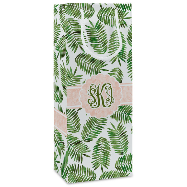 Custom Tropical Leaves Wine Gift Bags - Gloss (Personalized)