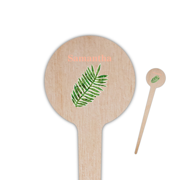 Custom Tropical Leaves 4" Round Wooden Food Picks - Single Sided (Personalized)