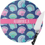 Preppy Sea Shells Round Glass Cutting Board - Small (Personalized)