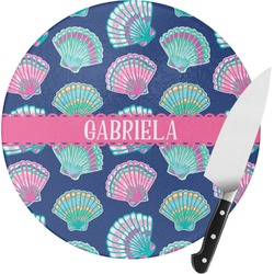 Preppy Sea Shells Round Glass Cutting Board - Small (Personalized)