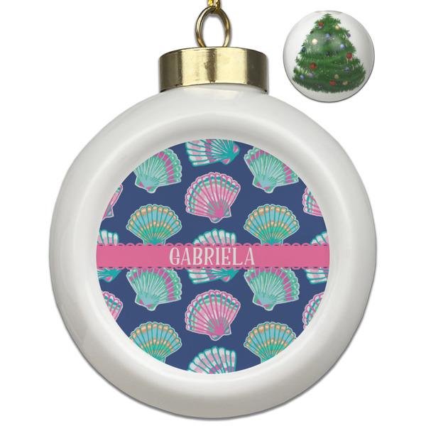 Custom Preppy Sea Shells Ceramic Ball Ornament - Christmas Tree (Personalized)