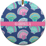 Preppy Sea Shells Round Ceramic Ornament w/ Name or Text